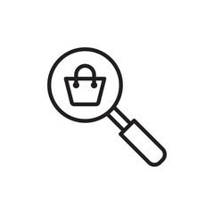 Magnifying glass with shopping bag icon in flat style.
