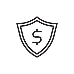 Shield with dollar icon in flat style. Money protection vector illustration on white isolated background..