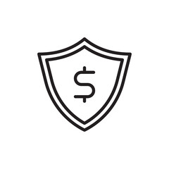 Shield with dollar icon in flat style. Money protection vector illustration on white isolated background..