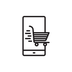 Smartphone with shopping cart icon in flat style. E-commerce vector illustration on white isolated background.