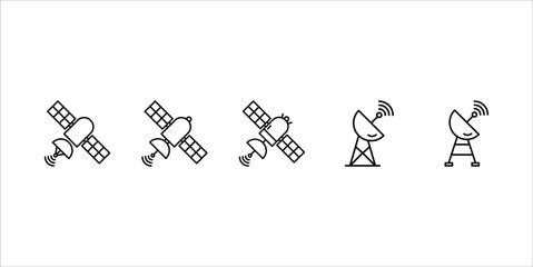 Vector Orbit Satellite Dish Communication icons, on white background, eps 10.