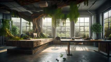 room for regeneration in a corporate office, filled with nature generative art