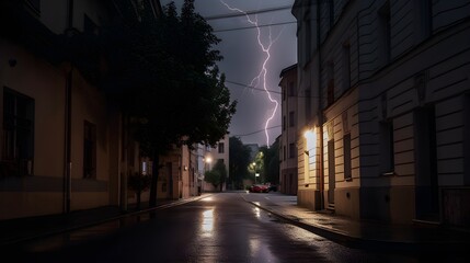 Fototapeta na wymiar Electrifying Urban Beauty: The Mesmerizing Dance of Lightning Over City Streets 