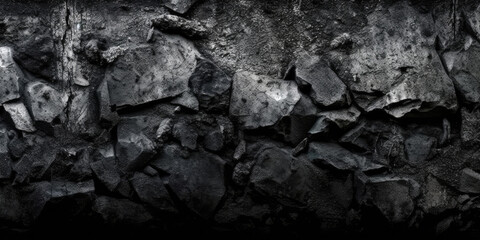 black concrete wall, grunge stone texture, dark gray rock surface background banner (created with Generative AI)