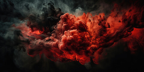 red cloud smoke texture, fire in the sky, black dark background (created with Generative AI)