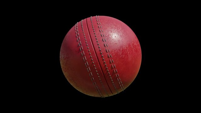 Realistic 4K 3D cricket ball spin loop animation in black, green screen and matte background. 