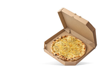 Four cheese pizza on a white isolated background