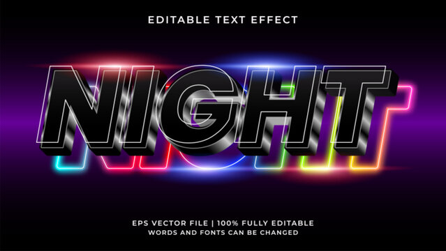 Night party editable text effect neon style