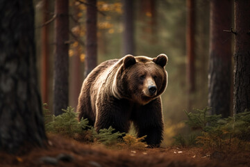 Obraz na płótnie Canvas a grizzly bear in a wild forest. Generative AI