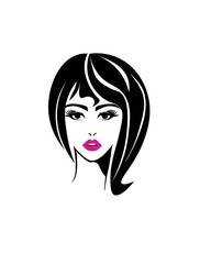 portrait of a girl. Women short hair style icon, logo women face on white background. Women long hair style icon, logo women face on white background