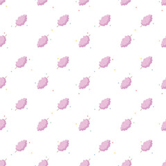 Seamless vector pattern with cute hand drawn cotton candy flossing sugar. Trendy minimalistic summer texture. Background for gift, wrapping paper, packaging, fabric, textile, wallpaper, apparel.