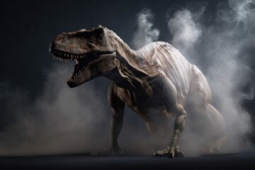 Fototapeta na wymiar Tyrannosaurus T-rex ,dinosaur on smoke background. AI generated