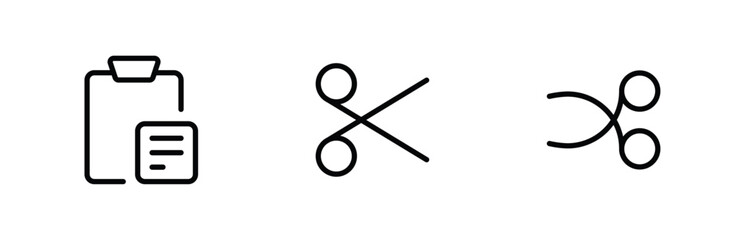 Cut, copy, paste, rename, share, save and delete icon symbol collection in line and glyph style.  For the use of UI and mobile app, web site interface.