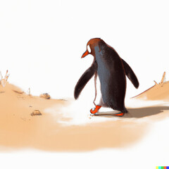 penguin on the beach, penguin walking in the desert Generative AI