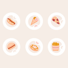 Minimalist fast food snack icons