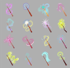 Magic Wands with Fairy Dust and Glow Swirling Around Big Vector Set