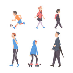 Fototapeta na wymiar People Characters Walking in the Park Vector Set