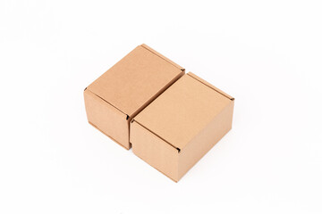 brown cardboard rectangular boxes isolated on white background