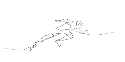 running man continuous line drawing calligraphic style in start up,life goal,achievement concept