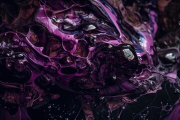  a close up of a purple and black object with water droplets on it and a black background with a white and blue line in the middle of the image.  generative ai