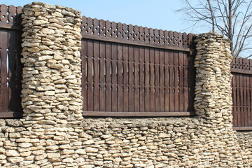 old wild stone wall without mortar