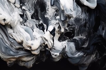  a black and white abstract painting with lots of black and white paint on the bottom of it's image and bottom of the image.  generative ai