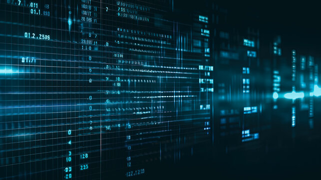 HUD data User Interface. Programming source code abstract background. Cyber technology futuristic data on a screen. Online Internet cyberspace reality concept background. Generative AI