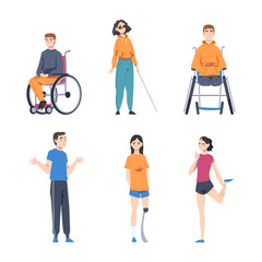 Fototapeta na wymiar People Character with Disabilities Applying for Jobs and Rejected by Employer Vector Illustration Set