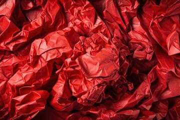  a pile of red crumpled paper sitting on top of a table next to a computer mouse and a cell phone on a table top of a table.  generative ai