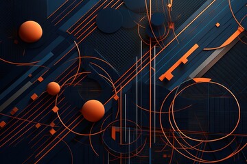  an abstract background with orange circles and lines on a dark blue background with orange circles and lines on the bottom of the image and the lines on the bottom of the.  generative ai