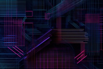  an abstract background with lines and shapes in pink and blue colors on a dark background with a black background and a red and blue stripe.  generative ai