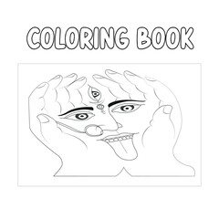 Obraz premium face of a person ma kali hand drawing coloring book for kids and t-shirt designs for mans . vector ,image ,photo, icon and illustration coloring page .