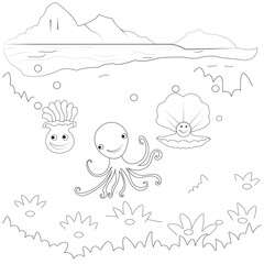 Octopus vector coloring page for kids , Image , icon , photo and illustration coloring books children