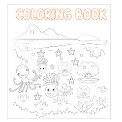 Octopus vector coloring page for kids , Image , icon , photo and illustration coloring books children