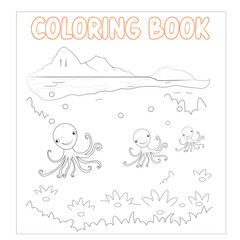 Octopus vector coloring page for kids , Image , icon , photo and illustration coloring books children