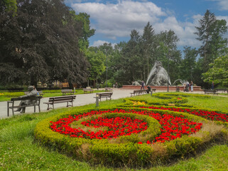 Park Casimir the Great (Kazimierza Wielkiego) with a Deluge Fountain (Fontanna Potop)  in Bydgoszcz, Poland - obrazy, fototapety, plakaty
