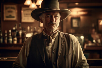 Wild West Saloon Scene with Sheriff, Generative AI
