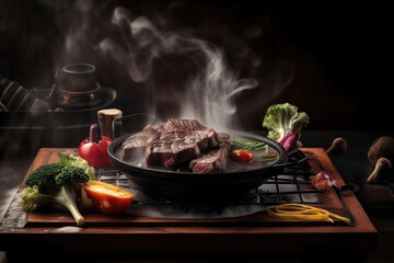 Sizzling Grilled Steak and Vegetable Platter. Generative Ai