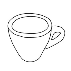 Black and white hand drawing outline vector illustration of a cup for hot tea or coffee isolated on a white background