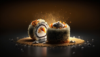 Exotic sushi with unique ingredients and flavors