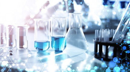 Lab Test Lab glassware in chemical medical laboratory background, science laboratory research and development concept. Generative AI