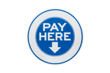 Pay here municipal parking meter sign isolated with cut out background.