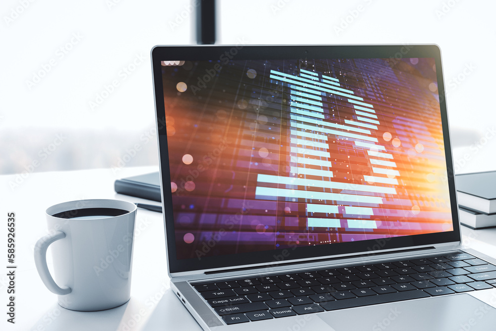 Poster Creative Bitcoin concept on modern computer monitor. 3D Rendering