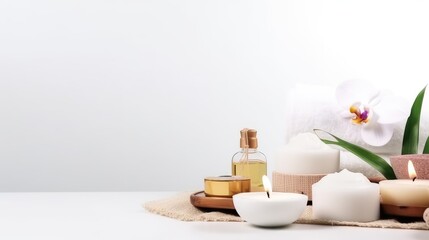 Obraz na płótnie Canvas Beauty treatment items for spa procedures background. Generative AI