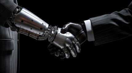 Fototapeta premium Modern AI robots handshake. Generative AI