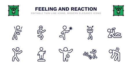 set of feeling and reaction thin line icons. feeling and reaction outline icons such as crappy human, lucky human, aggravated human, drunk positive positive confident better helpless exhausted