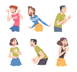 Young Man and Woman with Shocked Face Expression Vector Set