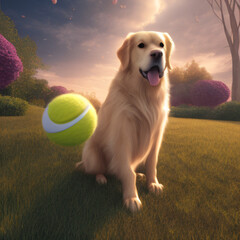 golden retriever tennis ball - 1