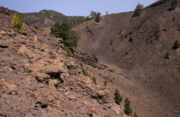 La Palma, landscapes along the long-range popular hiking route Ruta de Los Volcanes, 
going along the crest of the island from El Paso to Fuencaliente municipalities 