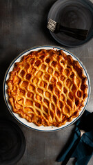 Pie on dark table with lattice crust